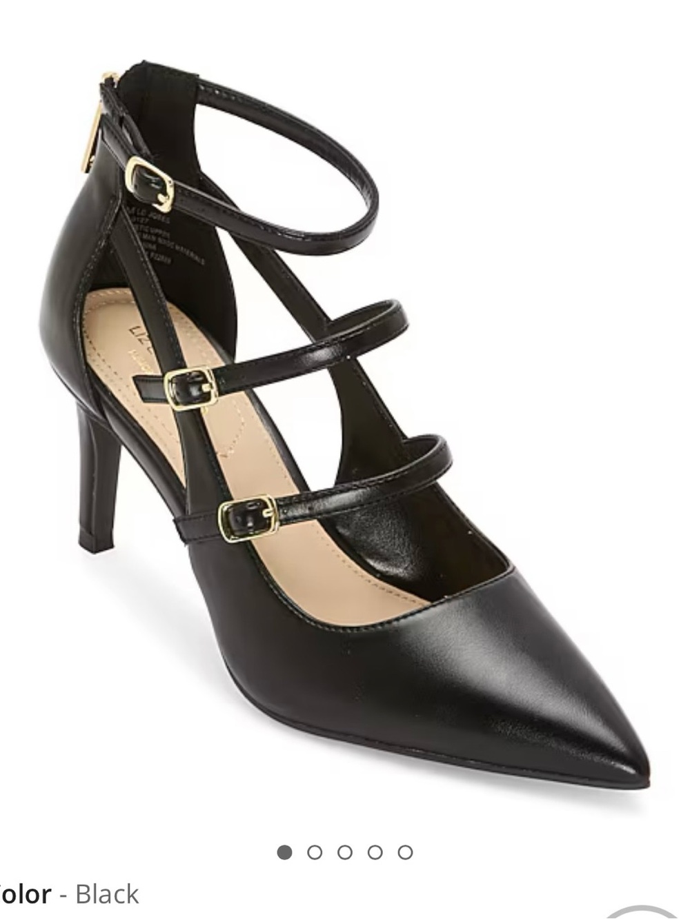 Liz Claiborne Black Triple-Strap Pointed-Toe Heels